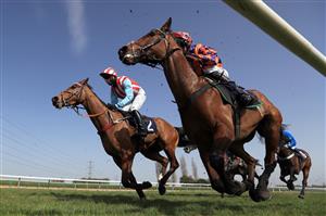 SOUTHWELL, ENGLAND - MARCH 31: Get Back Get Back ridden by Bryan Carver during the Download The At The Races App Novices' Hurdle at Southwell Racecourse on March 31, 2021 in Southwell, England. (Photo by Mike Egerton-Pool/Getty Images)