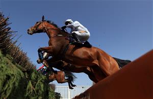 SOUTHWELL, ENGLAND - MARCH 31: Come On Charlie ridden by James Davies during the Free Tips Daily On attheraces.com Handicap Chase at Southwell Racecourse on March 31, 2021 in Southwell, England. (Photo by Mike Egerton-Pool/Getty Images)