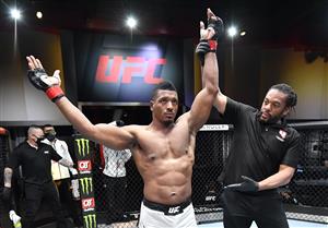 LAS VEGAS, NEVADA - MARCH 27: In this handout image provided by UFC, Alonzo Menifield reacts after his submission victory over Fabio Cherant in their light heavyweight fight during the UFC 260 event at UFC APEX on March 27, 2021 in Las Vegas, Nevada. (Photo by Jeff Bottari/Zuffa LLC via Getty Images)