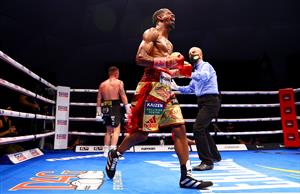 DUBAI, UNITED ARAB EMIRATES - APRIL 03: Jamel Herring of the USA celebrates victory during the WBO World Super Featherweight Title Fight between Jamel Herring and Carl Frampton at The Rotunda at Caesars Palace on April 03, 2021 in Dubai, United Arab Emirates. (Photo by Francois Nel/Getty Images)