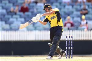 PERTH, AUSTRALIA - APRIL 08: Lance Morris of Western Australia bats during the Marsh One Day Cup match between Western Australia and Tasmania at the WACA on April 08, 2021 in Perth, Australia. (Photo by Paul Kane/Getty Images)
