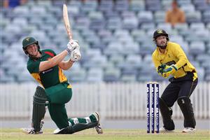 PERTH, AUSTRALIA - APRIL 08: Mitch Owen of Tasmania bats during the Marsh One Day Cup match between Western Australia and Tasmania at the WACA on April 08, 2021 in Perth, Australia. (Photo by Paul Kane/Getty Images)