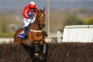 LIVERPOOL, ENGLAND - APRIL 08: Joshua Moore riding Editeur Du Gite clear the last to win The Close Brothers Red Rum Handicap Chase at Aintree Racecourse on April 08, 2021 in Liverpool, England. Sporting venues around the UK remain under restrictions due to the Coronavirus Pandemic. Only owners are allowed to attend the meeting but the public must wait until further restrictions are lifted. (Photo by Alan Crowhurst/Getty Images)