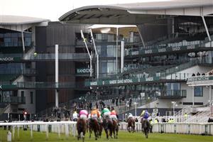 LIVERPOOL, ENGLAND - APRIL 08: Owners watch the Rose Paterson Randox Foxhunters' Open Hunters' Chase from the empty grandstands during the Liverpool NHS Day of the 2021 Randox Health Grand National Festival at Aintree Racecourse on April 8, 2021 in Liverpool, England. (Photo by Tim Goode - Pool/Getty Images)