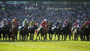 LIVERPOOL, ENGLAND - APRIL 14: Horses and riders start the Randox Health Grand National Handicap Steeple Chase at Aintree Racecourse on April 14, 2018 in Liverpool, England. (Photo by Alex Livesey/Getty Images)