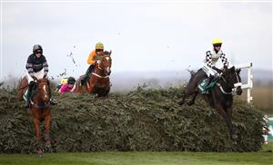 LIVERPOOL, ENGLAND - APRIL 08: Cousin Pascal ridden by James King (right) in action in the Rose Paterson Randox Foxhunters' Open Hunters' Chase during the Liverpool NHS Day of the 2021 Randox Health Grand National Festival at Aintree Racecourse on April 8, 2021 in Liverpool, England. (Photo by Tim Goode - Pool/Getty Images)