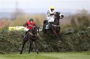 LIVERPOOL, ENGLAND - APRIL 08: Cousin Pascal ridden by James King (right) jumps the last on the way to winning the Rose Paterson Randox Foxhunters' Open Hunters' Chase during the Liverpool NHS Day of the 2021 Randox Health Grand National Festival at Aintree Racecourse on April 8, 2021 in Liverpool, England. (Photo by Tim Goode - Pool/Getty Images)
