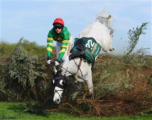 LIVERPOOL, ENGLAND - APRIL 09: M. P. Walsh parts company with Quolibet at the 11th fence during the John Smith's Grand National Steeple Chase at Aintree Racecourse on April 9, 2011 in Liverpool, England. (Photo by Mike Hewitt/Getty Images)