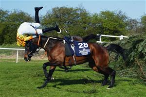 AINTREE - APRIL 5: Timmy Murphy parts company with Torduff Express during the Martell Grand National held on April 5, 2003 at Aintree, in England. (Photo by Mike Hewitt/Getty Images)