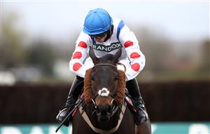 LIVERPOOL, ENGLAND - APRIL 08: Clan Des Obeaux ridden by Harry Cobden coming home to win the Betway Bowl Chase during the Liverpool NHS Day of the 2021 Randox Health Grand National Festival at Aintree Racecourse on April 8, 2021 in Liverpool, England. (Photo by Tim Goode - Pool/Getty Images)