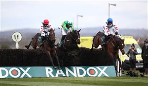 LIVERPOOL, ENGLAND - APRIL 08: Protektorat ridden by Harry Skelton (L) jumps the last before winning the SSS Super Alloys Manifesto Novices' Chase during the Liverpool NHS Day of the 2021 Randox Health Grand National Festival at Aintree Racecourse on April 8, 2021 in Liverpool, England. (Photo by Tim Goode - Pool/Getty Images)