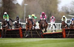 LIVERPOOL, ENGLAND - APRIL 08: Abacadabras ridden by Jack Kennedy (centre) jumps the last on the way to winning the Betway Aintree Hurdle during the Liverpool NHS Day of the 2021 Randox Health Grand National Festival at Aintree Racecourse on April 8, 2021 in Liverpool, England. (Photo by Tim Goode - Pool/Getty Images)