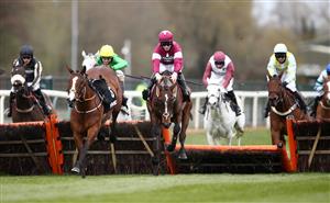 LIVERPOOL, ENGLAND - APRIL 08: Abacadabras ridden by Jack Kennedy (centre) jumps the last on the way to winning the Betway Aintree Hurdle during the Liverpool NHS Day of the 2021 Randox Health Grand National Festival at Aintree Racecourse on April 8, 2021 in Liverpool, England. (Photo by Tim Goode - Pool/Getty Images)