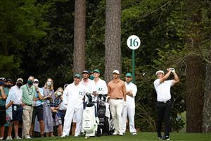 AUGUSTA, GEORGIA - APRIL 08: Bryson DeChambeau of the United States plays his shot from the 16th tee during the first round of the Masters at Augusta National Golf Club on April 08, 2021 in Augusta, Georgia. (Photo by Jared C. Tilton/Getty Images)