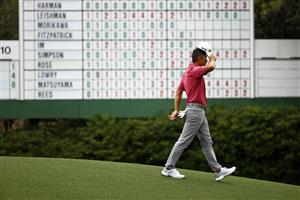 AUGUSTA, GEORGIA - APRIL 08: Collin Morikawa of the United States reacts on the 11th green during the first round of the Masters at Augusta National Golf Club on April 08, 2021 in Augusta, Georgia. (Photo by Jared C. Tilton/Getty Images)