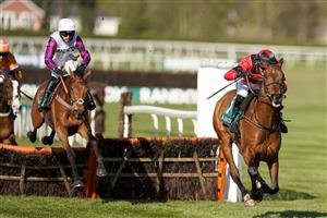 LIVERPOOL, ENGLAND - APRIL 09: Derek Fox riding Ahoy Senor clear the last to win The Doom Bar Sefton Novices' Hurdle at Aintree Racecourse on April 09, 2021 in Liverpool, England. Sporting venues around the UK remain under restrictions due to the Coronavirus Pandemic. Only owners are allowed to attend the meeting but the public must wait until further restrictions are lifted. (Photo by Alan Crowhurst/Getty Images)