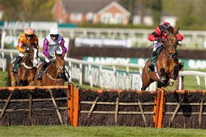 LIVERPOOL, ENGLAND - APRIL 09: Derek Fox riding Ahoy Senor clear the last to win The Doom Bar Sefton Novices' Hurdle at Aintree Racecourse on April 09, 2021 in Liverpool, England. Sporting venues around the UK remain under restrictions due to the Coronavirus Pandemic. Only owners are allowed to attend the meeting but the public must wait until further restrictions are lifted. (Photo by Alan Crowhurst/Getty Images)