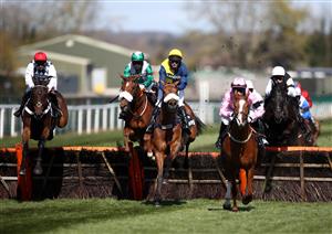 LIVERPOOL, ENGLAND - APRIL 09: Runners and riders in the Betway Top Novices' Hurdle during Ladies Day of the 2021 Randox Health Grand National Festival at Aintree Racecourse on April 9, 2021 in Liverpool, England. (Photo by Tim Goode - Pool / Getty Images)