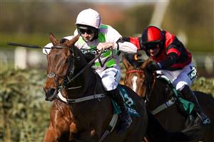 LIVERPOOL, ENGLAND - APRIL 09: Patrick Mullins riding Livelovelaugh clear the last to win The Randox Topham Handicap Chase at Aintree Racecourse on April 09, 2021 in Liverpool, England. Sporting venues around the UK remain under restrictions due to the Coronavirus Pandemic. Only owners are allowed to attend the meeting but the public must wait until further restrictions are lifted. (Photo by Alan Crowhurst/Getty Images)