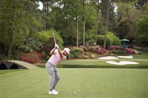 AUGUSTA, GEORGIA - APRIL 08: Tyrrell Hatton of England plays his shot from the 12th tee during the first round of the Masters at Augusta National Golf Club on April 08, 2021 in Augusta, Georgia. (Photo by Jared C. Tilton/Getty Images)