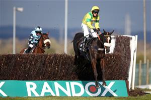 LIVERPOOL, ENGLAND - APRIL 10: Happygolucky ridden by David Bass clears the last before going on to win the Betway Handicap Chase during Grand National Day of the 2021 Randox Health Grand National Festival at Aintree Racecourse, on April 10, 2021 in Liverpool, England. (Photo by Tim Goode - Pool/Getty Images)