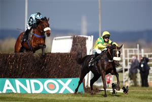 LIVERPOOL, ENGLAND - APRIL 10: Happygolucky ridden by David Bass clears the last before going on to win the Betway Handicap Chase during Grand National Day of the 2021 Randox Health Grand National Festival at Aintree Racecourse, on April 10, 2021 in Liverpool, England. (Photo by Tim Goode - Pool/Getty Images)