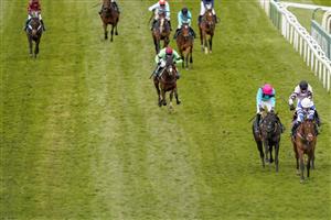 LIVERPOOL, ENGLAND - APRIL 10: Megan Nicholls riding Knappers Hill (blue) win The Weatherbys nhstallions.co.uk Standard Open NH Flat Race at Aintree Racecourse on April 10, 2021 in Liverpool, England. Sporting venues around the UK remain under restrictions due to the Coronavirus Pandemic. Only owners are allowed to attend the meeting but the public must wait until further restrictions are lifted. (Photo by Alan Crowhurst/Getty Images)