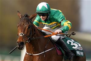 LIVERPOOL, ENGLAND - APRIL 10: Rachael Blackmore riding Minella Times clear the last to win The Randox Grand National Handicap Chase at Aintree Racecourse on April 10, 2021 in Liverpool, England. Sporting venues around the UK remain under restrictions due to the Coronavirus Pandemic. Only owners are allowed to attend the meeting but the public must wait until further restrictions are lifted. (Photo by Alan Crowhurst/Getty Images)