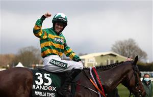 LIVERPOOL, ENGLAND - APRIL 10: Minella Times ridden by Rachael Blackmore wins the Randox Grand National Handicap Chase on Grand National Day of the 2021 Randox Health Grand National Festival at Aintree Racecourse on April 10, 2021 in Liverpool, England. (Photo by Tim Goode - Pool/Getty Images)
