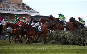 LIVERPOOL, ENGLAND - APRIL 10: Runners and riders clear The Chair during the Randox Grand National Handicap Chase, on Grand National Day of the 2021 Randox Health Grand National Festival at Aintree Racecourse on April 10, 2021 in Liverpool, England. (Photo by Tim Goode - Pool/Getty Images)