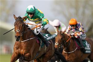 LIVERPOOL, ENGLAND - APRIL 10: Rachael Blackmore riding Minella Times clear the last to win The Randox Grand National Handicap Chase at Aintree Racecourse on April 10, 2021 in Liverpool, England. Sporting venues around the UK remain under restrictions due to the Coronavirus Pandemic. Only owners are allowed to attend the meeting but the public must wait until further restrictions are lifted. (Photo by Alan Crowhurst/Getty Images)