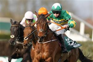 LIVERPOOL, ENGLAND - APRIL 10: Rachael Blackmore riding Minella Times (R) clear the last to win The Randox Grand National Handicap Chase at Aintree Racecourse on April 10, 2021 in Liverpool, England. Sporting venues around the UK remain under restrictions due to the Coronavirus Pandemic. Only owners are allowed to attend the meeting but the public must wait until further restrictions are lifted. (Photo by Alan Crowhurst/Getty Images)