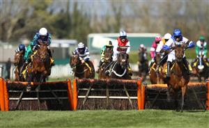 LIVERPOOL, ENGLAND - APRIL 10: Thyme Hill ridden by Tom O'Brien (left) clears the last before going on to win the Ryanair Stayers Hurdle (Registered As The Liverpool Hurdle) during Grand National Day of the 2021 Randox Health Grand National Festival at Aintree Racecourse on April 10, 2021 in Liverpool, England. (Photo by Tim Goode - Pool/Getty Images)