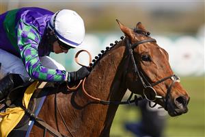 LIVERPOOL, ENGLAND - APRIL 10: Tom O'Brien riding Thyme Hill clear the last to win The Ryanair Stayers Hurdle at Aintree Racecourse on April 10, 2021 in Liverpool, England. Sporting venues around the UK remain under restrictions due to the Coronavirus Pandemic. Only owners are allowed to attend the meeting but the public must wait until further restrictions are lifted. (Photo by Alan Crowhurst/Getty Images) (Photo by Alan Crowhurst/Getty Images)