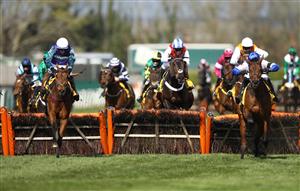 LIVERPOOL, ENGLAND - APRIL 10: Thyme Hill ridden by Tom O'Brien (left) clears the last before going on to win the Ryanair Stayers Hurdle (Registered As The Liverpool Hurdle) during Grand National Day of the 2021 Randox Health Grand National Festival at Aintree Racecourse on April 10, 2021 in Liverpool, England. (Photo by Tim Goode - Pool/Getty Images)
