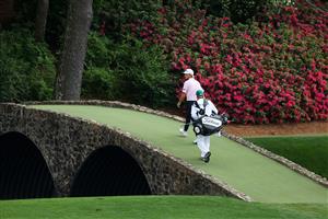 AUGUSTA, GEORGIA - APRIL 11: Will Zalatoris of the United States crosses the Hogan Bridge during the final round of the Masters at Augusta National Golf Club on April 11, 2021 in Augusta, Georgia. (Photo by Kevin C. Cox/Getty Images)