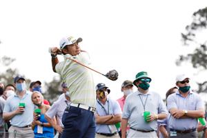AUGUSTA, GEORGIA - APRIL 11: Hideki Matsuyama of Japan plays his shot from the eighth tee during the final round of the Masters at Augusta National Golf Club on April 11, 2021 in Augusta, Georgia. (Photo by Jared C. Tilton/Getty Images)