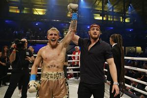 MIAMI, FLORIDA - JANUARY 30: Jake Paul celebrates with his brother, Logan, after defeating AnEsonGib in a first round knockout during their fight at Meridian at Island Gardens on January 30, 2020 in Miami, Florida. (Photo by Michael Reaves/Getty Images)