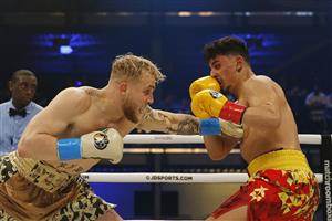 MIAMI, FLORIDA - JANUARY 30: Jake Paul punches AnEsonGib during their fight at Meridian at Island Gardens on January 30, 2020 in Miami, Florida. (Photo by Michael Reaves/Getty Images)