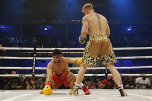 MIAMI, FLORIDA - JANUARY 30: Jake Paul knocks out AnEsonGib during their fight at Meridian at Island Gardens on January 30, 2020 in Miami, Florida. (Photo by Michael Reaves/Getty Images)