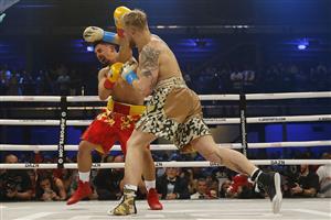 MIAMI, FLORIDA - JANUARY 30: Jake Paul knocks out AnEsonGib during their fight at Meridian at Island Gardens on January 30, 2020 in Miami, Florida. (Photo by Michael Reaves/Getty Images)