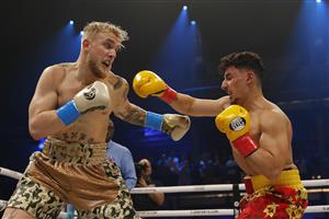 MIAMI, FLORIDA - JANUARY 30: Jake Paul punches AnEsonGib during their fight at Meridian at Island Gardens on January 30, 2020 in Miami, Florida. (Photo by Michael Reaves/Getty Images)