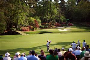 AUGUSTA, GEORGIA - APRIL 11: Xander Schauffele of the United States plays his shot from the 12th tee during the final round of the Masters at Augusta National Golf Club on April 11, 2021 in Augusta, Georgia. (Photo by Mike Ehrmann/Getty Images)