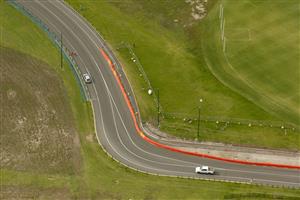 MELBOURNE, AUSTRALIA - APRIL 14: Works can been see on alterations being made to turn 1 at the Formula 1 Australian Grand Prix track in Albert Park on April 14, 2021 in Melbourne, Australia. (Photo by Darrian Traynor/Getty Images)