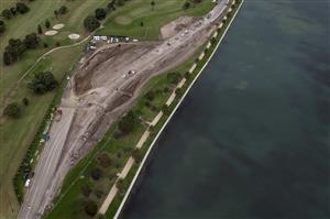 MELBOURNE, AUSTRALIA - APRIL 14: Works can been see on alterations being made to turns 9 and 10 at the Formula 1 Australian Grand Prix track in Albert Park on April 14, 2021 in Melbourne, Australia. (Photo by Darrian Traynor/Getty Images)