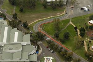 MELBOURNE, AUSTRALIA - APRIL 14: Works can been see on alterations being made to turn 3 at the Formula 1 Australian Grand Prix track in Albert Park on April 14, 2021 in Melbourne, Australia. (Photo by Darrian Traynor/Getty Images)