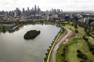 MELBOURNE, AUSTRALIA - APRIL 14: Works can been see on alterations being made to turns 9 and 10 at the Formula 1 Australian Grand Prix track in Albert Park on April 14, 2021 in Melbourne, Australia. (Photo by Darrian Traynor/Getty Images)