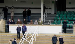 NEWMARKET, ENGLAND - APRIL 15: A general view as owners and trainers watch the action at Newmarket Racecourse on April 15, 2021 in Newmarket, England. Sporting venues around the UK remain under restrictions due to the Coronavirus Pandemic. Only owners are allowed to attend the meeting but the public must wait until further restrictions are lifted. (Photo by Alan Crowhurst/Getty Images)