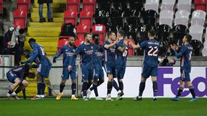 PRAGUE, CZECH REPUBLIC - APRIL 15: Alexandre Lacazette of Arsenal celebrates with teammates after scoring their team's second goal from the penalty spot during the UEFA Europa League Quarter Final Second Leg match between Slavia Praha and Arsenal FC at Sinobo Stadium on April 15, 2021 in Prague, Czech Republic. (Getty Images)