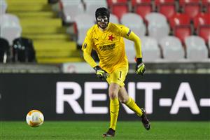 PRAGUE, CZECH REPUBLIC - APRIL 15: Ondrej Kolar of Slavia Prague runs with the ball during the UEFA Europa League Quarter Final Second Leg match between Slavia Praha and Arsenal FC at Sinobo Stadium on April 15, 2021 in Prague, Czech Republic. (Getty Images)